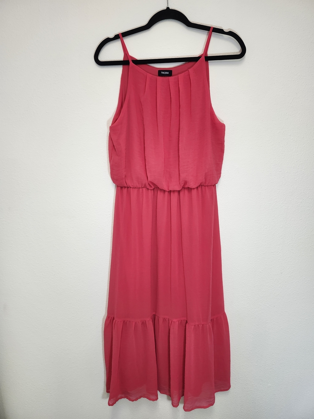 Tacera Pink Pleated High-Neck Midi Dress with Ruffle Hem